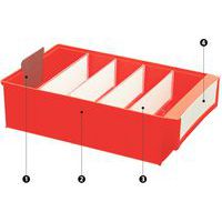 1 - languette de blocage 2 - bords polypropylène3 - séparations transversales4 - étiquettes adaptables