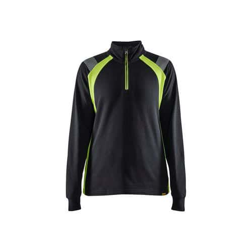 Dame Sweatshirt half zip Marineblå/High Vis Gul - Blåkläder