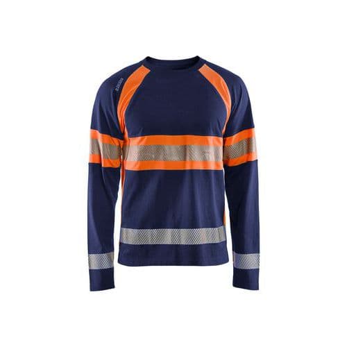 High Vis T-shirt lang ærme Marineblå/High Vis Orange - Blåkläder