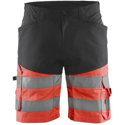 High Vis Shorts med stretch Sort/High Vis Rød - Blåkläder