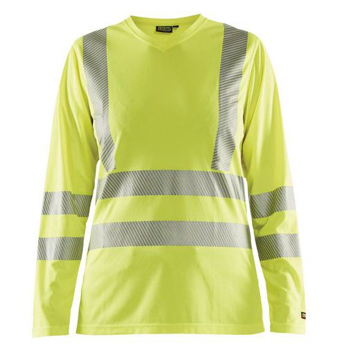 Dame High Vis T-shirt lang ærme High Vis Gul - Blåkläder