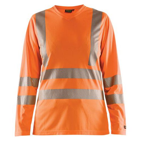 Dame High Vis T-shirt lang ærme High Vis Orange - Blåkläder