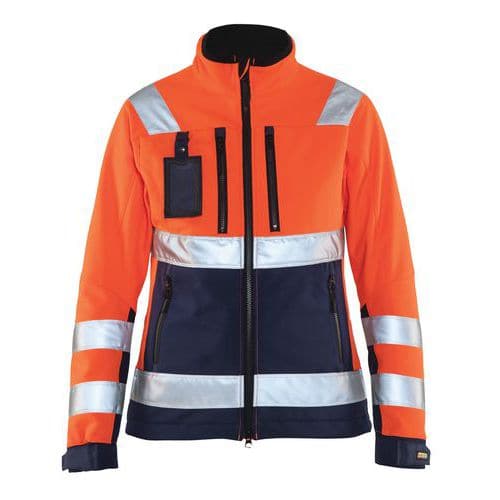 Dame High Vis Softshell Jakke High Vis Orange/Marineblå - Blåkläder