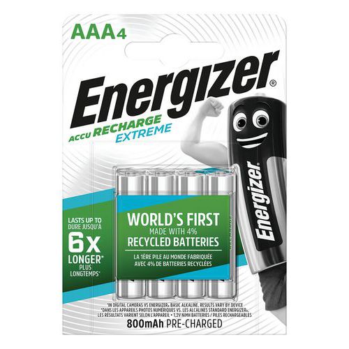 Extreme genanvendte genopladelige batterier - AAA/LR03 - Pakke med 4 - Energizer