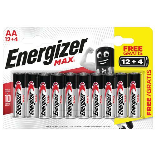 MAX alkaliske batterier - AA/LR6 - Pakke med 12+4 - Energizer