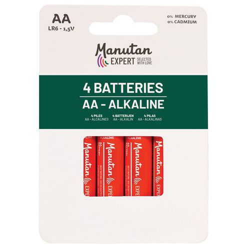 Alkalisk batteri AA/LR06 - 4-pak - Manutan Expert