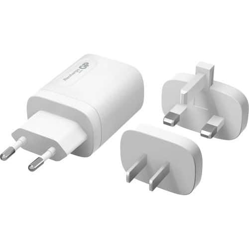 Vægoplader med rejseadaptere, PD 20W, USB-A/USB-C - GP