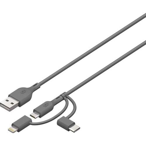 Slidstærk 1-meters 3-i-1 USB-kabel, 18 W - GP