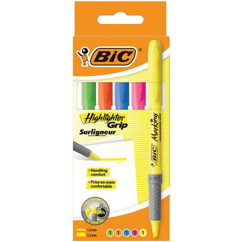 Overstregningstusch BIC Highlighter Grip - ass. farver - lomme med 5